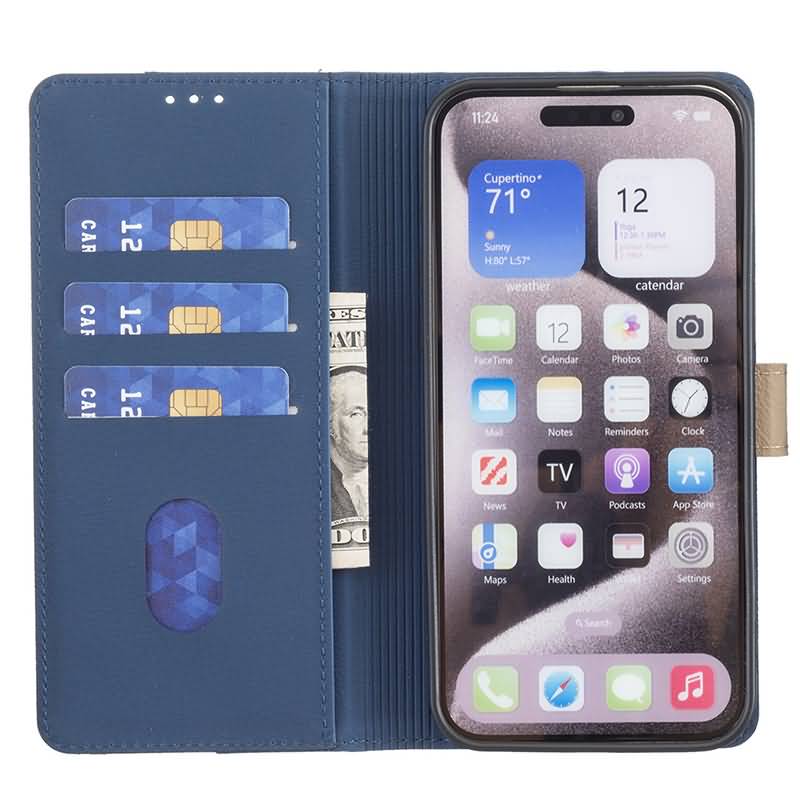 iPhone 16 シリーズ対応 PUレザー ツートンカラフル手帳型ケース 全5色