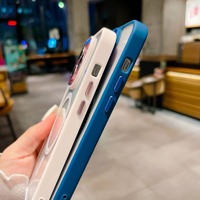 iPhone15 シリーズ対応 MagSafe対応 背面透明 シンプルカラフルケース PC+TPUハイブリッドケース