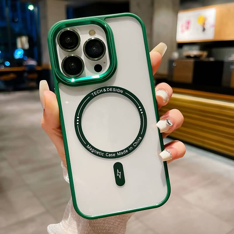 iPhone15 シリーズ対応 MagSafe対応 背面透明 シンプルカラフルケース PC+TPUハイブリッドケース