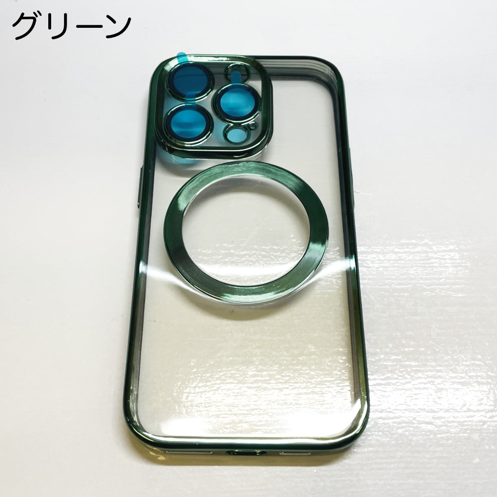Magsafe対応 iPhone 14 Pro Max Plus フチがキラキラTPUケース カメラレンズ保護 マグセーフソフトカバー 透明 マグセーフ スマホケース 韓国 かわいい おしゃれ 全7色 iPhone13シリーズ