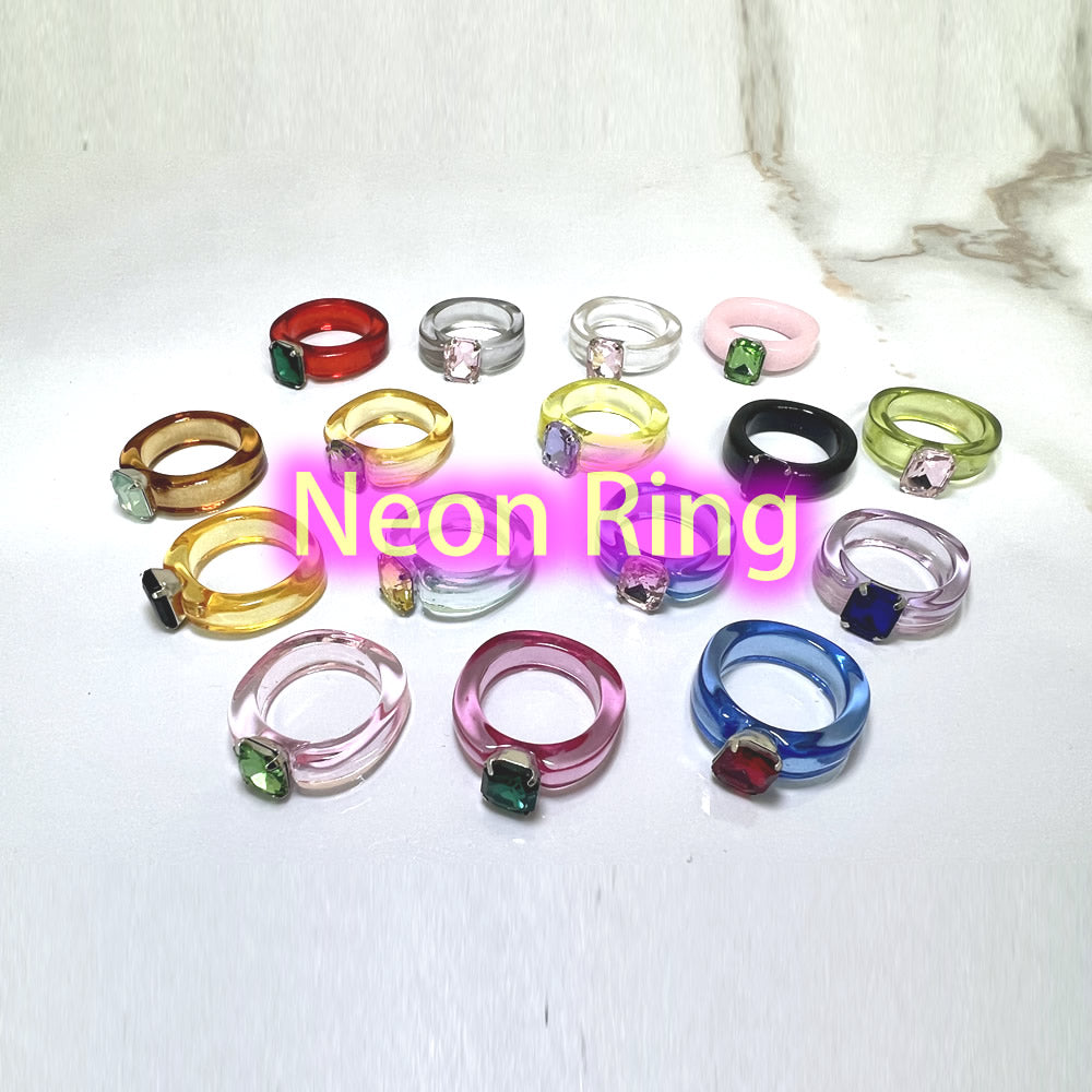 かわいいネオンカラーリング NEON RING アクリルリング 樹脂指輪 韓国 シンプル 無地 プラスチック 透明感 マーブル ポップ 春夏 STYLE