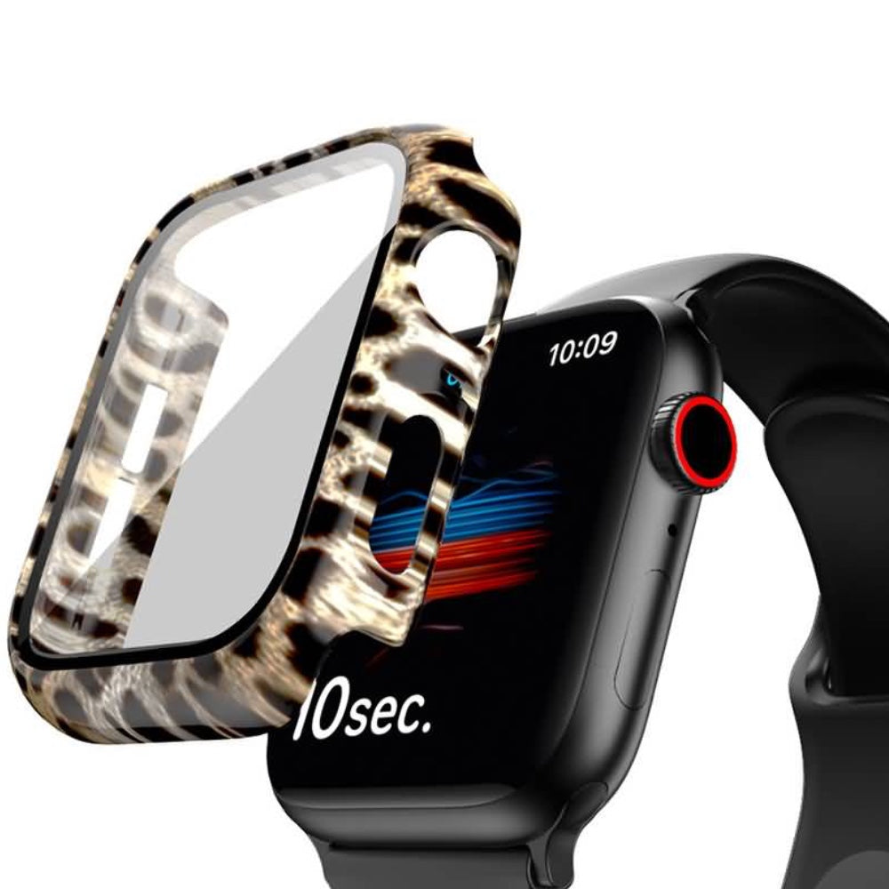 Apple Watch ガラス ケースアニマル柄 40mm.41mm.44mm.45mm 耐衝撃 PU+9H強化ガラス 全7色