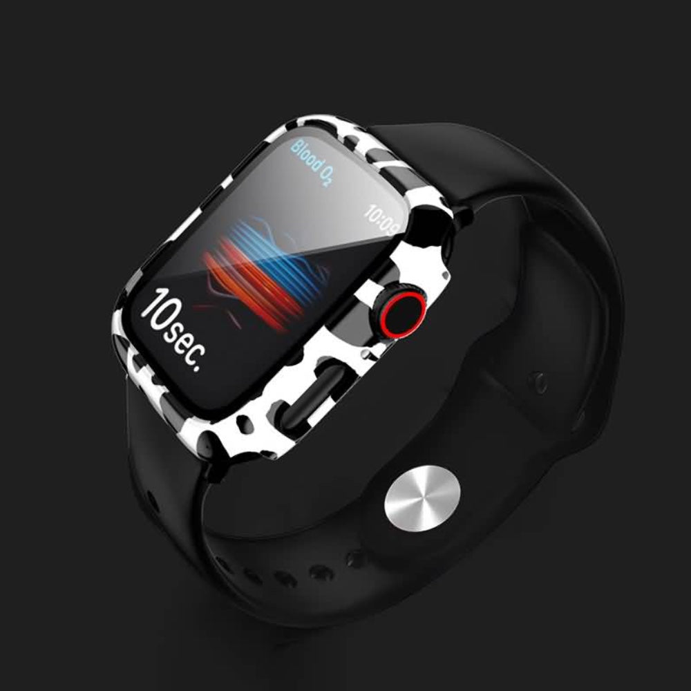 Apple Watch ガラス ケースアニマル柄 40mm.41mm.44mm.45mm 耐衝撃 PU+9H強化ガラス 全7色