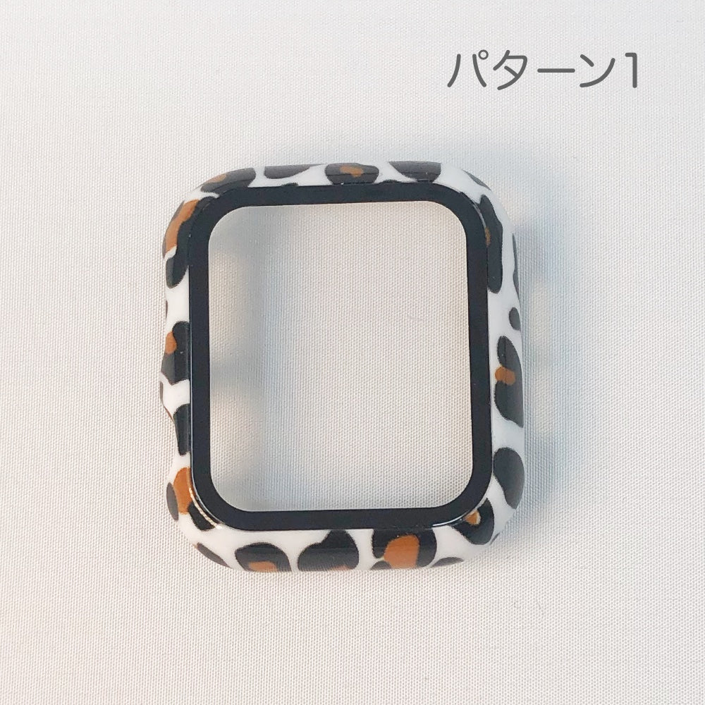 Apple Watch ガラス ケースアニマル柄 40mm.41mm.44mm.45mm 耐衝撃 PU+9H強化ガラス 全7色