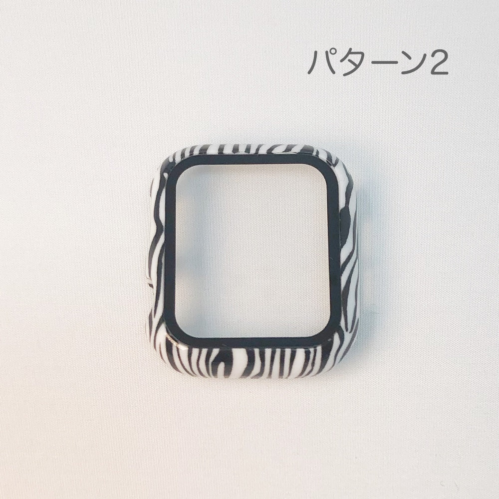Apple Watch ガラス ケースアニマル柄 40mm.41mm.44mm.45mm 耐衝撃 PU+9H強化ガラス 全7色