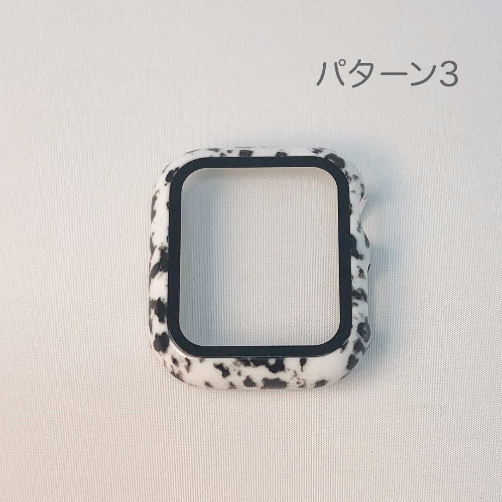 Apple Watch ガラス ケースアニマル柄 40mm.41mm.44mm.45mm 耐衝撃 PU+9H強化ガラス 全7色