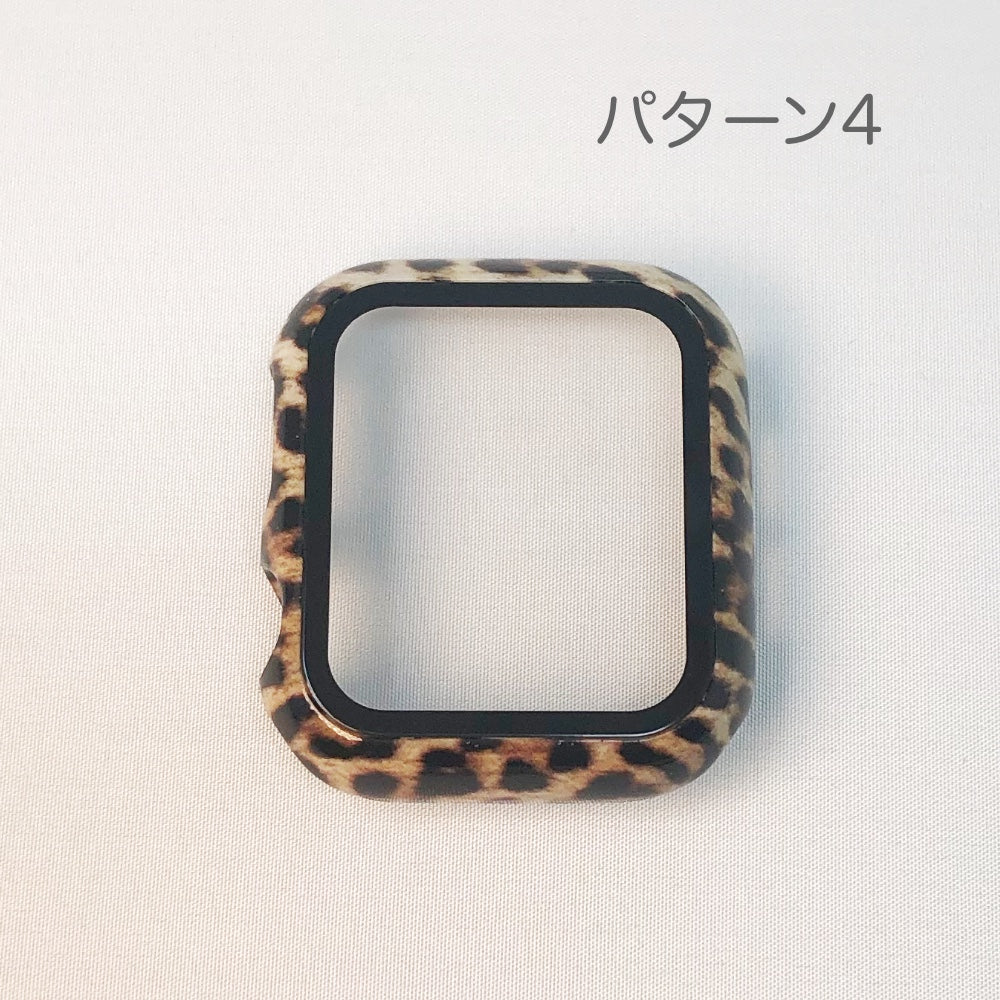 Apple Watch ガラス ケースアニマル柄 40mm.41mm.44mm.45mm 耐衝撃 PU+9H強化ガラス 全7色