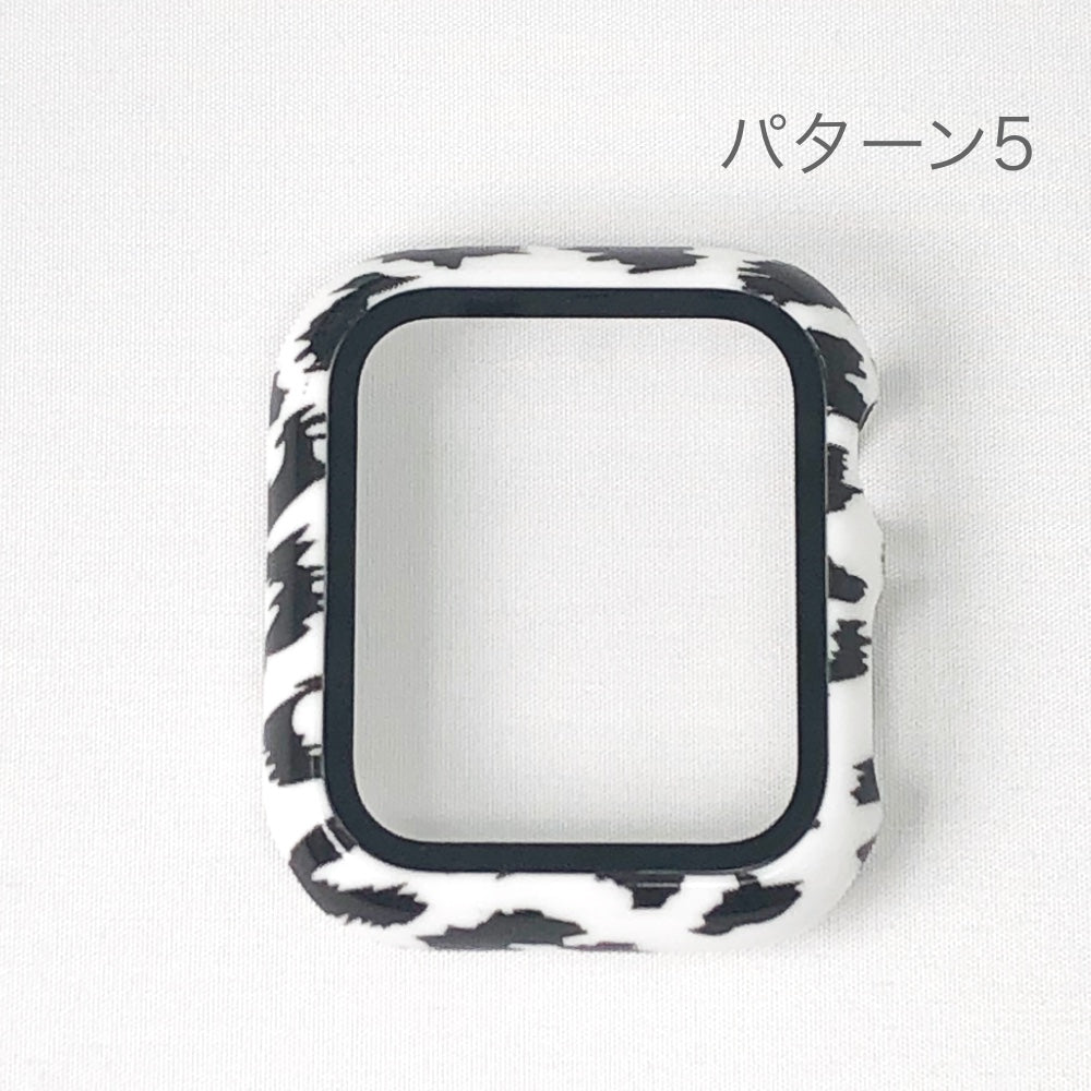 Apple Watch ガラス ケースアニマル柄 40mm.41mm.44mm.45mm 耐衝撃 PU+9H強化ガラス 全7色