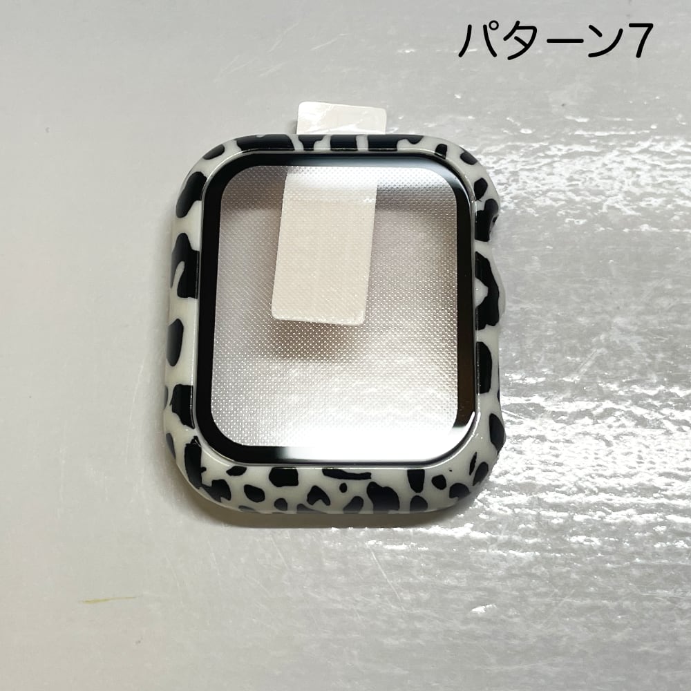 Apple Watch ガラス ケースアニマル柄 40mm.41mm.44mm.45mm 耐衝撃 PU+9H強化ガラス 全7色