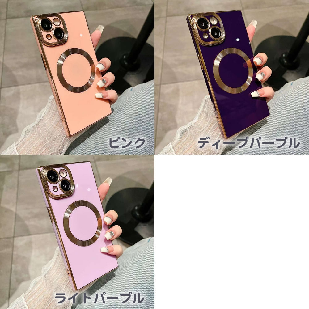 iPhone 14 シリーズ対応 MagSafe対応 キラキラフレームスクエアソフトケース 四角いソフトケース