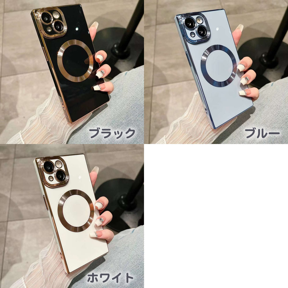 iPhone 14 シリーズ対応 MagSafe対応 キラキラフレームスクエアソフトケース 四角いソフトケース