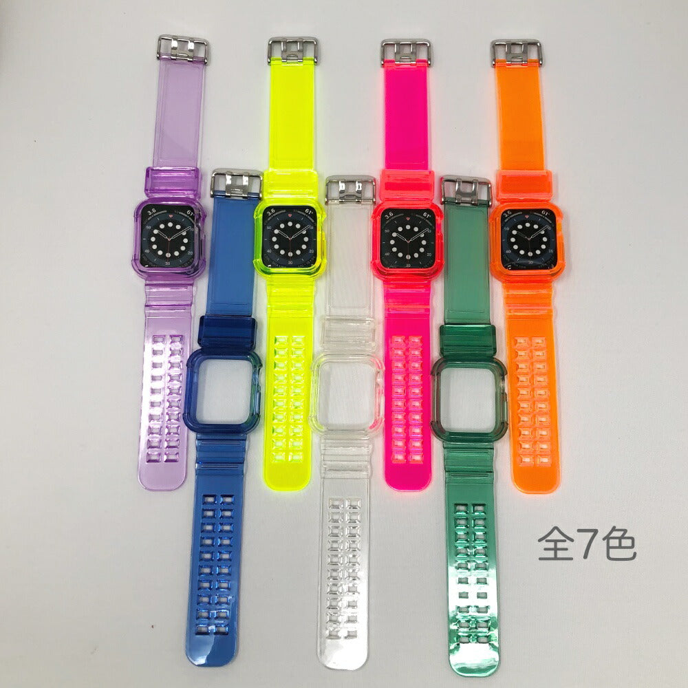 Apple Watch 42/44/45mm 38/40/41mm 用ケース一体型クリアバンド アップルウォッチ 交換用透明ストラップ クリアケース  アイスカラー 全色 かわいい 韓国 可愛い