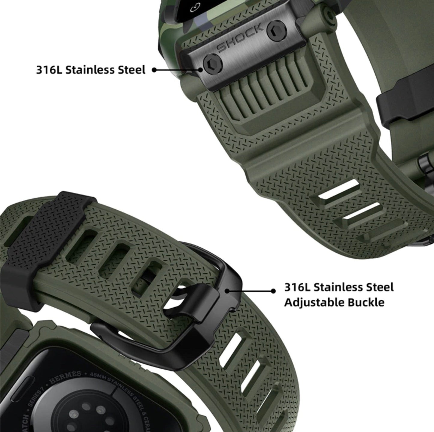 Apple Watch 45mm/44mm/42mm用耐衝撃ケース一体型ラグドバンド