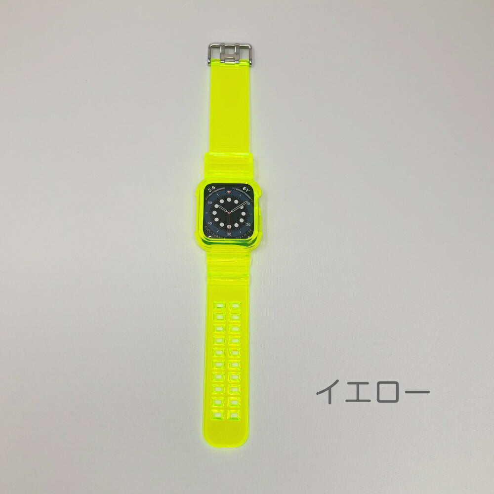 Apple Watch バンド 合皮 42 44 45mm イエロー - レザーベルト