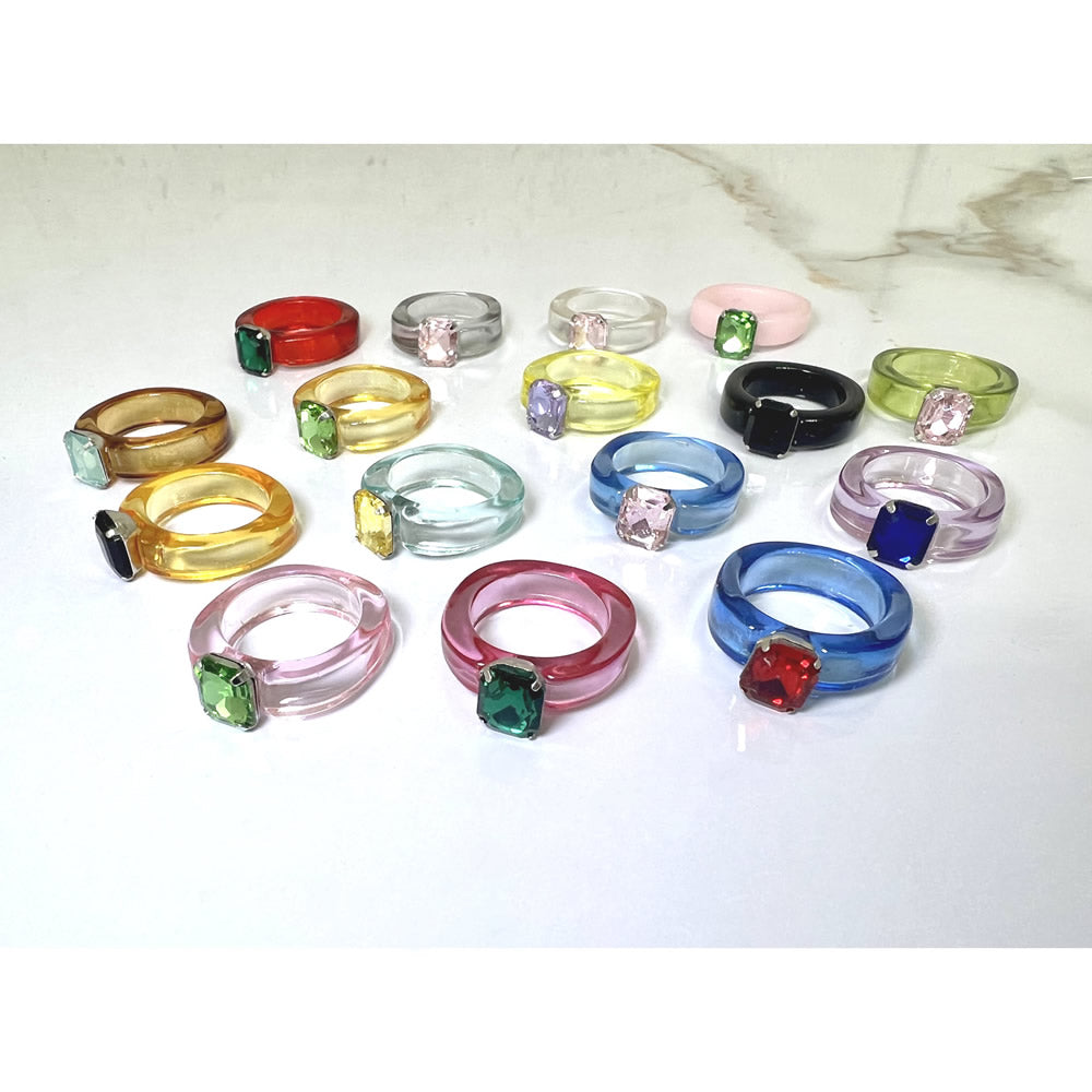 かわいいネオンカラーリング NEON RING アクリルリング 樹脂指輪 韓国 シンプル 無地 プラスチック 透明感 マーブル ポップ 春夏 STYLE