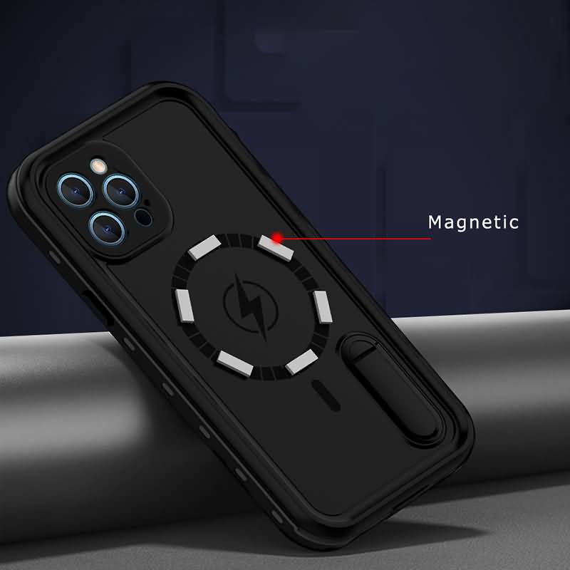iPhone12ProMaxminiMagSafe対応防水防塵耐衝撃完全密閉ケースポリカーボネート&TPUハイブリッドケーススタンド機能搭載スマホケース全3色