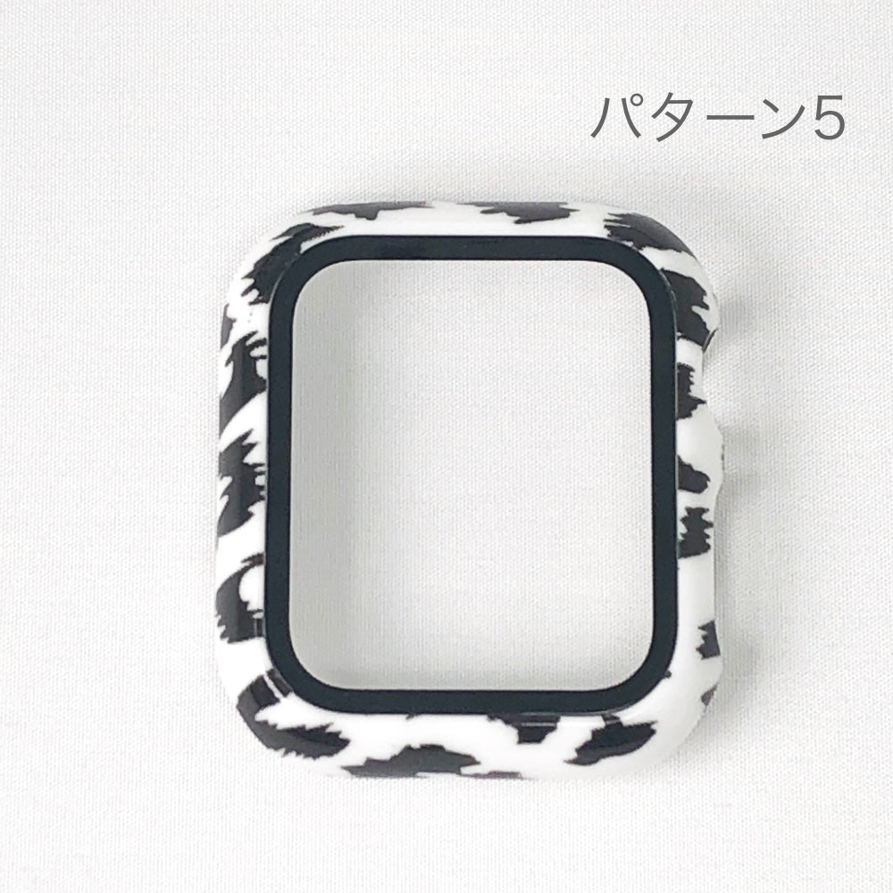 Apple Watch ガラス ケースアニマル柄  40mm.41mm.44mm.45mm 耐衝撃  PU+9H強化ガラス 全7色